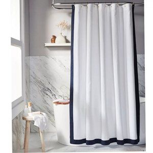 NEW Everhome Emory Hotel Border Shower Curtain Maritime Blue Bath Bathroom